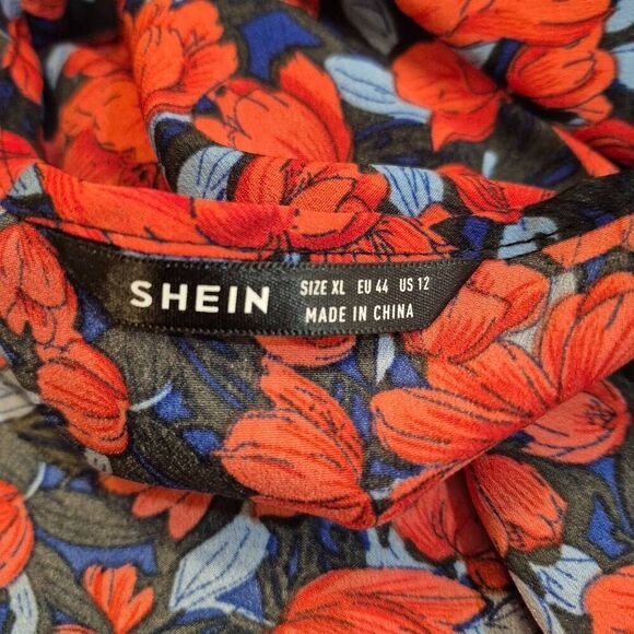 Shein Women's Red & Blue Poly Floral Dolman Sleeve Top - Picture 10 of 10